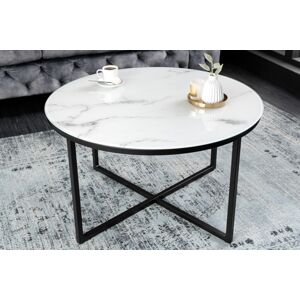 LuxD Dizajnový konferenčný stolík Latrisha 80 cm biely - vzor mramor