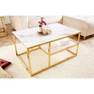 LuxD Dizajnový konferenčný stolík Latrisha 90 cm bielo-zlatý - vzor mramor